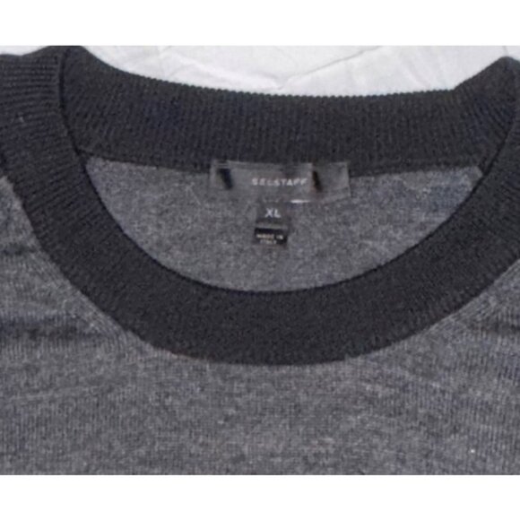 mens size XL Belstaff virgin wool black gray crew neck lightweight sweater (hole - Picture 3 of 10
